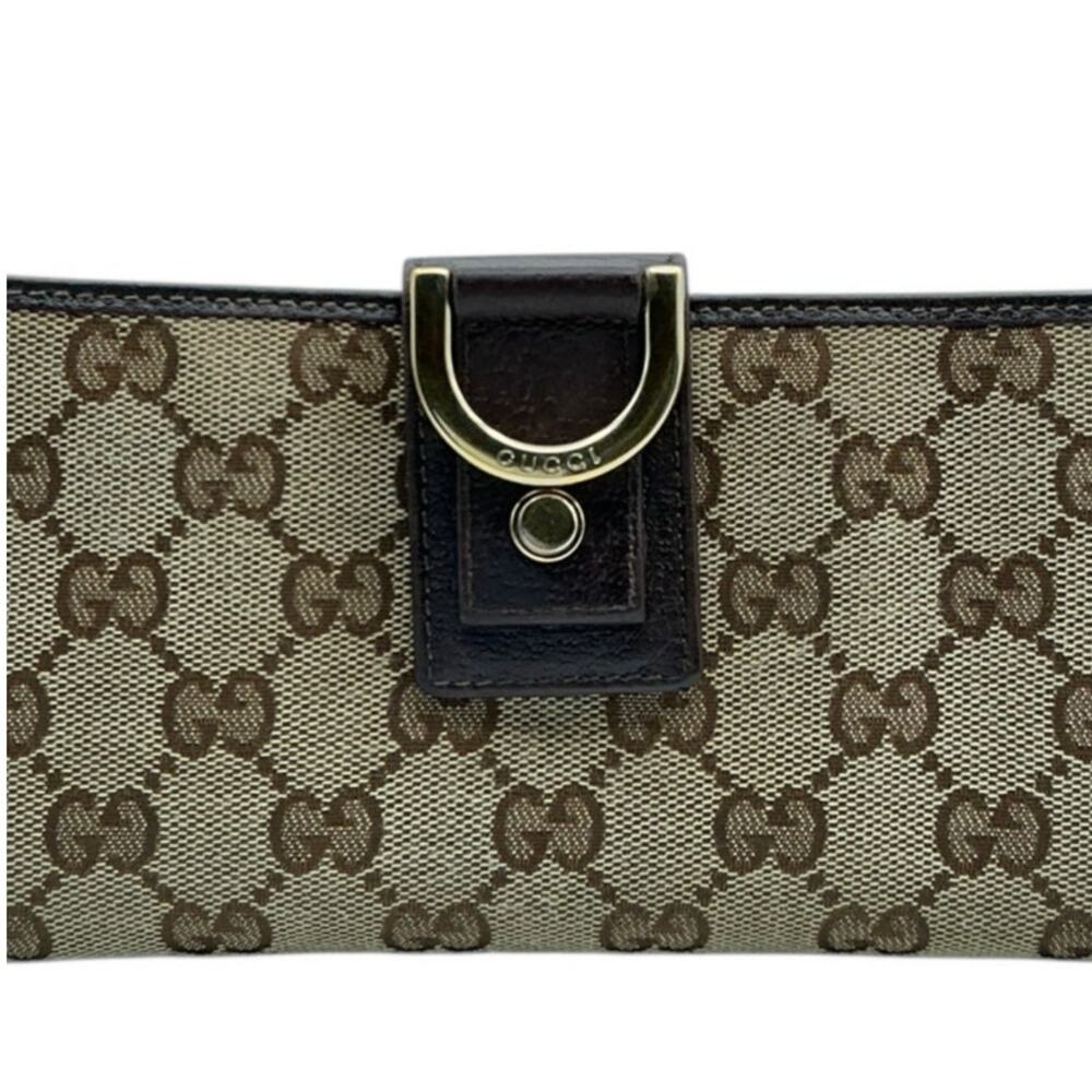 Gucci GG Abbey D Ring Continental Wallet Brown‎ Canvas Leather OS Vintage - Picture 2 of 11